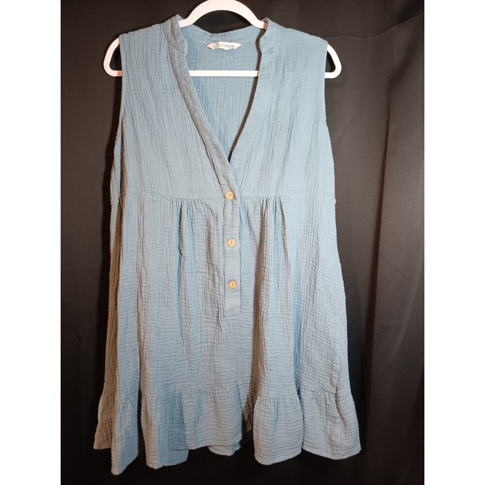 Cupshe Dress Womens Small Blue Mini Ruffle Sleeveless V Neck Casual Summer Beach